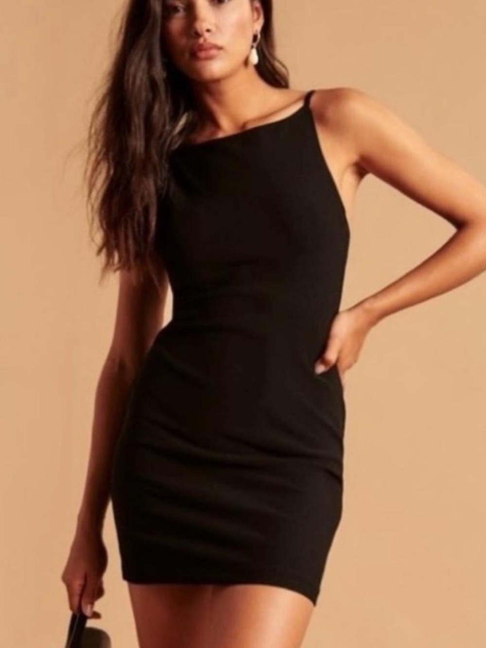NWT Abercrombie & Fitch boatneck Sleek Black backless Mini Dress - Women Sz M - Picture 1 of 7